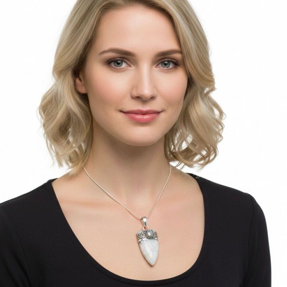 Natural Moonstone Pendant Necklace Silver Shield Boho Jewelry Gift New - Picture 6 of 6